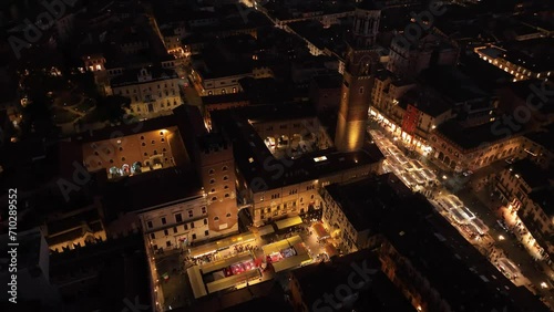 Aerial Rotating Drone View of Piazza Dante Verona at Night photo