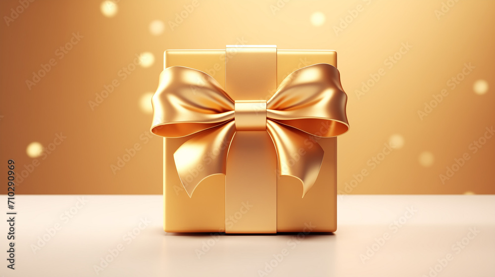 Gift box with large golden bow. 3D realistic gift to present mockup for cosmetic product. Gift box with large golden bow. 3D realistic gift to present mockup for cosmetic product.