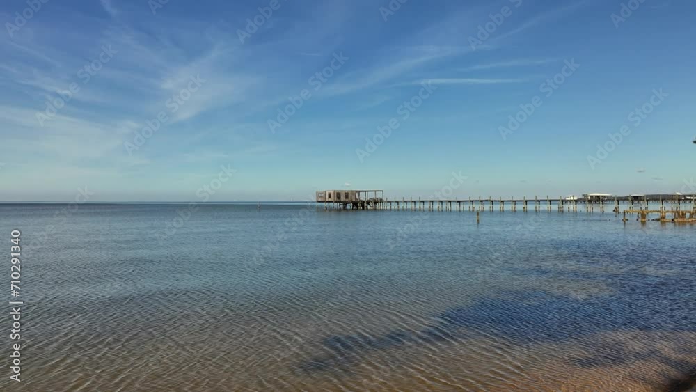 Drone view of old boat house on Mobile Bay Alabama Drone view of old boat house on Mobile Bay Alabama
