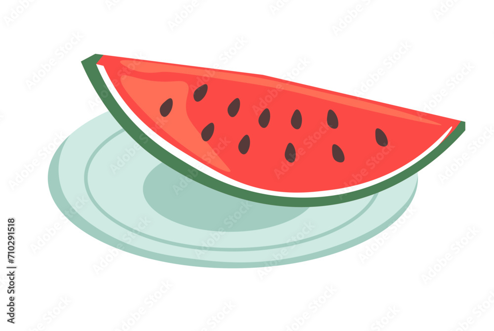 Slice of watermelon on plate, refreshing fruit Slice of watermelon on plate, refreshing fruit