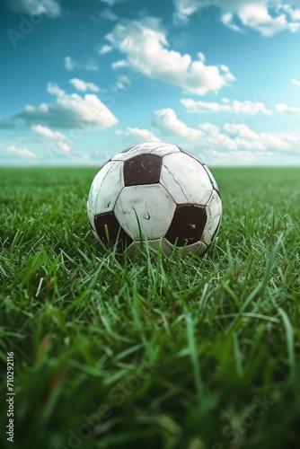 Soccer football background with ample copy space, accentuating the prominent football with a dynamic background setting.  © Matthew