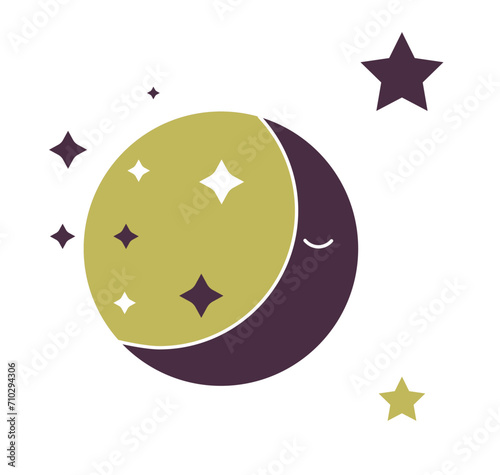 New moon with stars, mystic and esoteric symbol