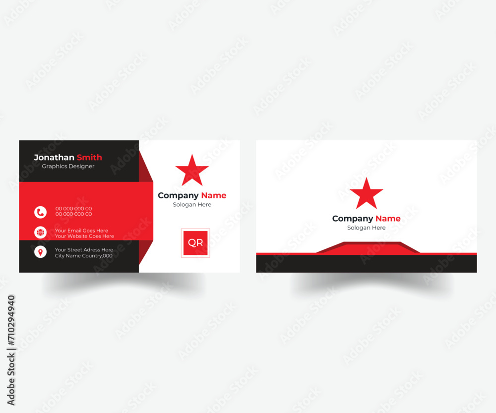 Vector abstract creative business cards, Double-sided creative business card template, Modern and minimalist red & black color business card layout