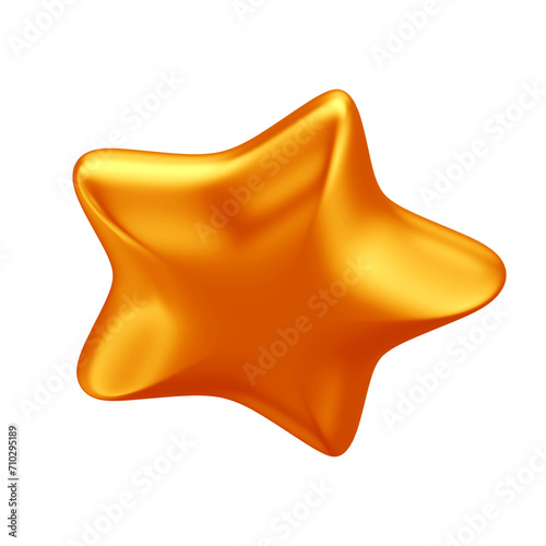 3D Metallic Orange Star Confetti with Transparent Background