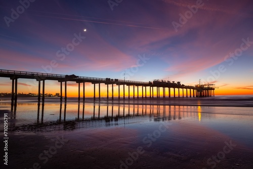 Εκτύπωση καμβά Dramatic Twilight Sky Colors Above Scripps Memorial Pier USCD Salk Institute of