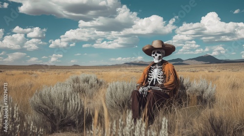 Desolate Dominion: Cowboy Skeleton on the Plains