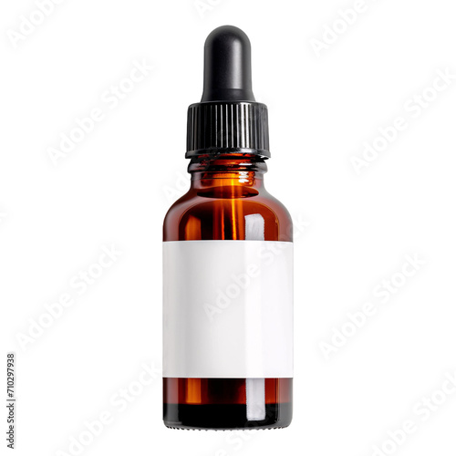 amber dropper bottle with a blank white Label isolated on a transparent background mockup, 1oz amber glass serum bottle png for cosmetics, natural essential oil presentation