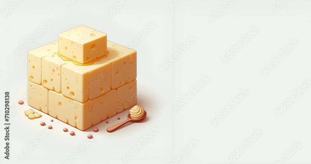 Fototapeta premium cheese cubes on blue background ai generative