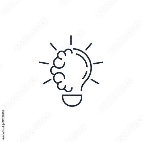 Glowing brain. Creative, innovative thinking. Vector linear icon isolated on white background.