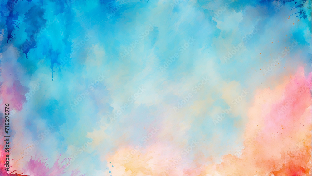 Abstract watercolor background design combining blue, pink and orange colors.