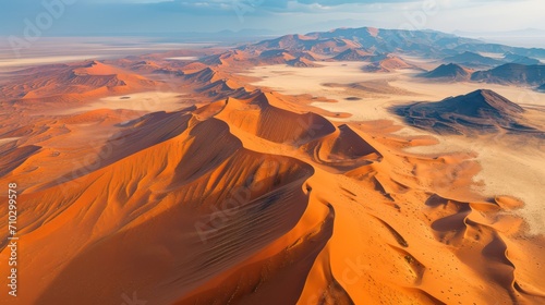 Aerial view of red sand in the desert.