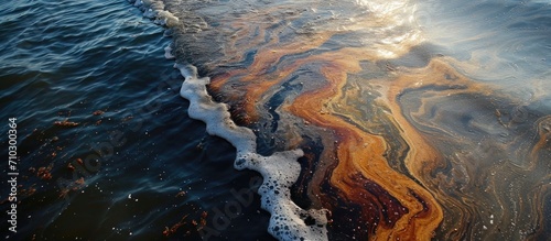 Offshore well leak causes oil spill on Gulf Coast beach. photo