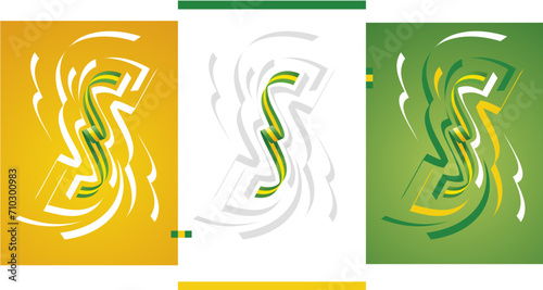 Brazilian flag ribbon vector illustration set on green yellow isolated background. Simple usage flag of Brazil for poster, brochure, flyer, cover, banner, holidays, carnevals, festive, anniversaries