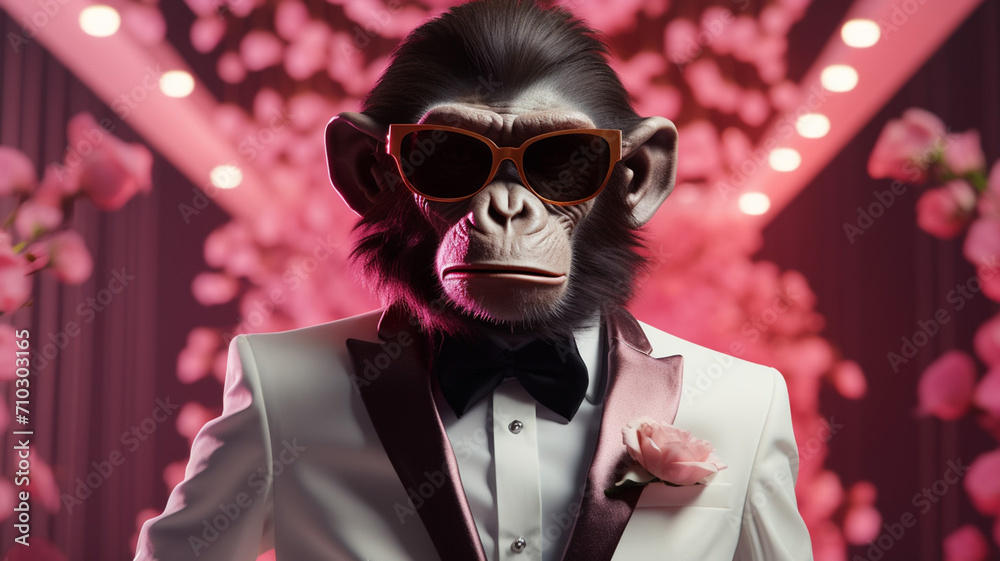 Spy Monkey in a Tuxedo and VR Gadgets Attending - obrazy, fototapety, plakaty 