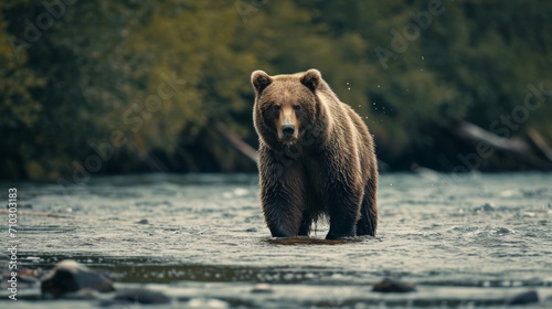 Large Brown Bear Walking Across River photo