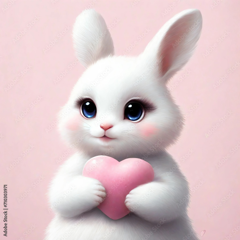 Fototapeta premium white rabbit with pink heart