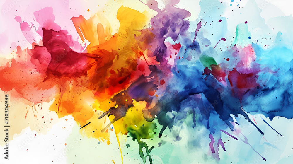 Bright colorful watercolor splash splatter stain brush strokes on white background ai generative