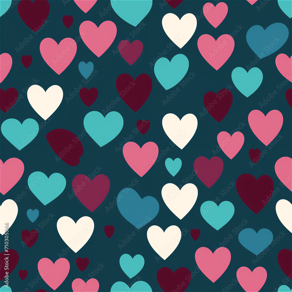 Seamless pattern : Hearts Afloat in Teal Dreams
