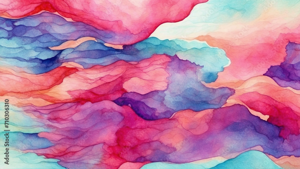 Abstract watercolor background design that beautifully combines purple, aqua, red and pink.