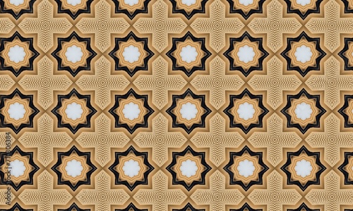 Seamless digital geometric textile pattern mandala and background . Ready to fabric print