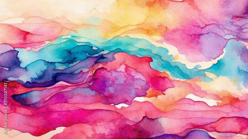 Abstract watercolor background design that beautifully combines purple, aqua, red and pink.
