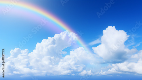 stunning blue sky panoramic rainbow big fluffy clouds