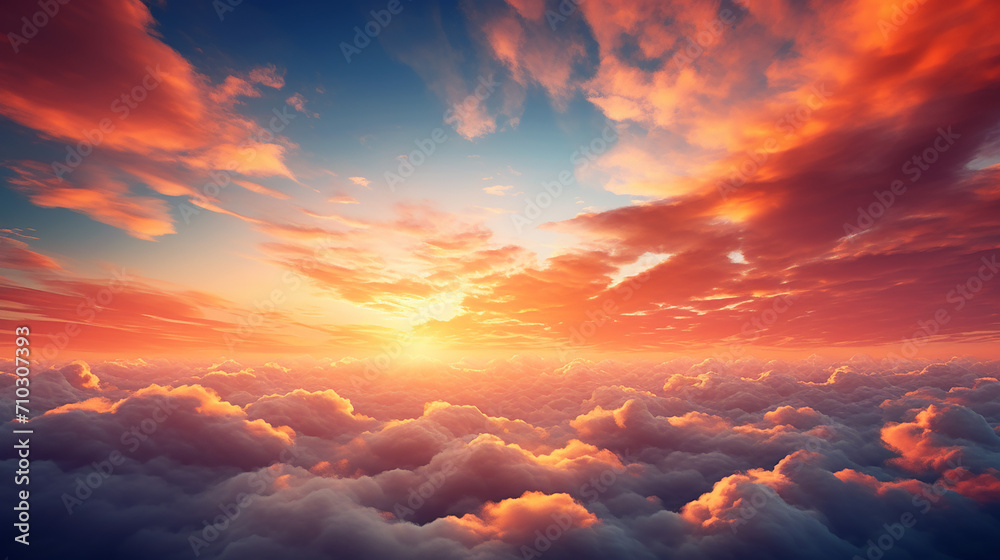 amazing view of sunset sky with dramatic clouds background