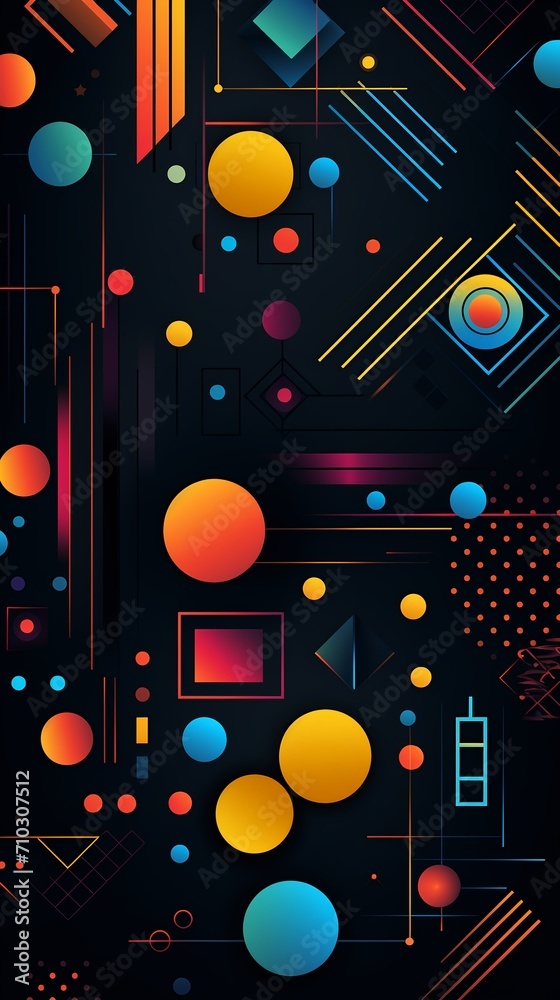 Obraz premium Colorful geometric structures design on black background wallpaper for phone