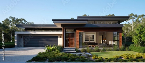 New contemporary Australian home's front view.