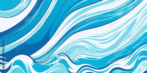 Blue ocean wave background. Blue and white water ocean background. Wavy line background. Hand drawn watercolour ocean background. Vector illustration.