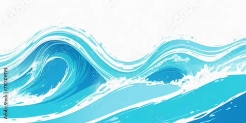 Blue ocean wave background. Blue and white water ocean background. Wavy line background. Hand drawn watercolour ocean background. Vector illustration.