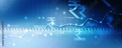 2d rendering Stock market online business concept. business Graph with indian rupee sign photo