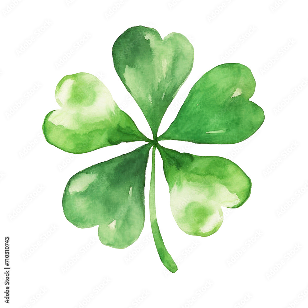 Fototapeta premium Watercolor lucky clover leaves. Clover card. Clover on trasparent background