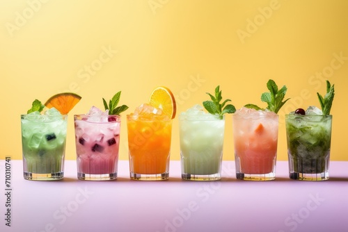 A selection of alcohol-free mocktails with creative garnishes photo