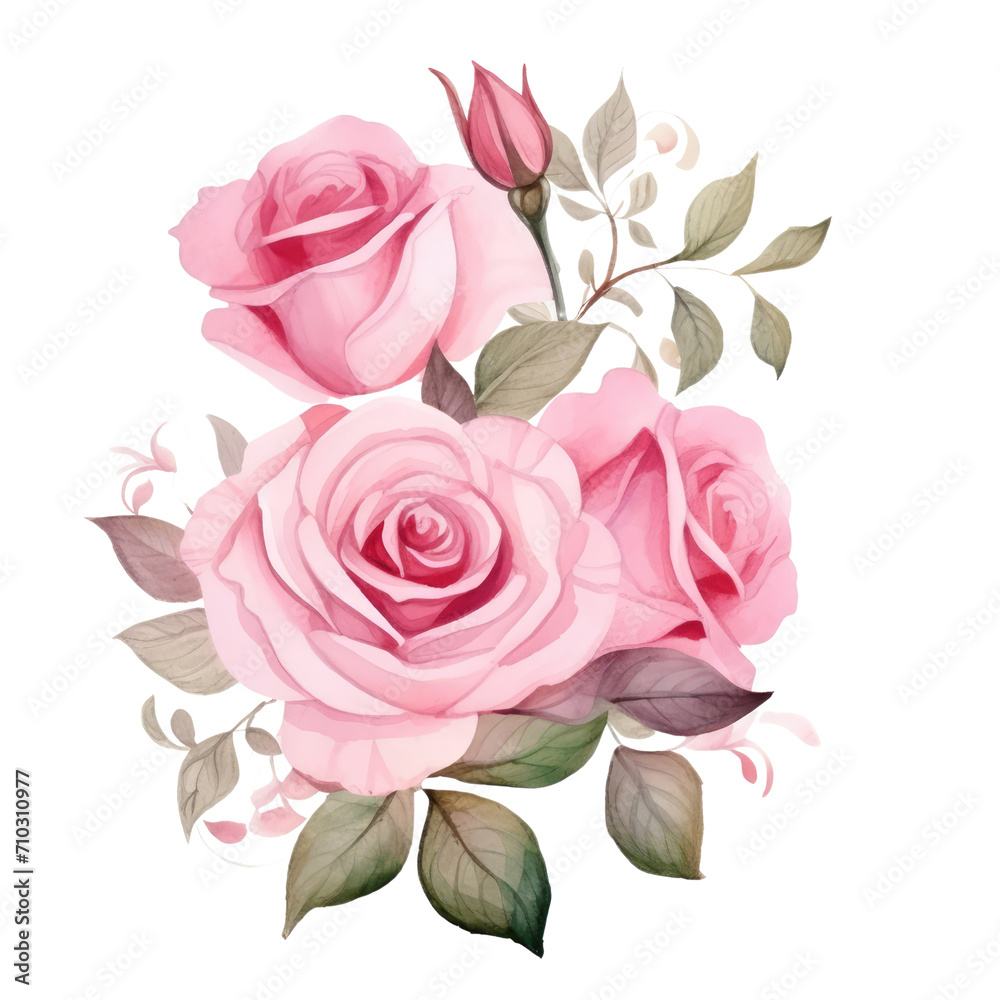 watercolor Pink rose flowers in a floral arrangement isolated trasparent background