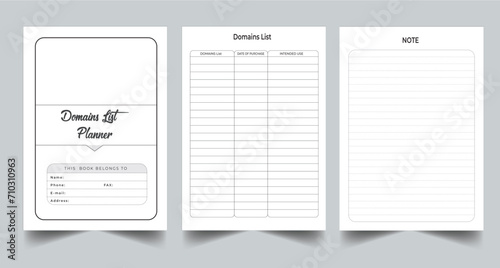 Editable Domains List Planner Kdp Interior printable template Design.