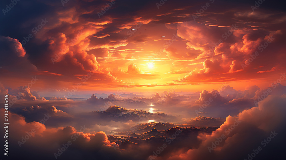 celestial world concept. sunset sunrise with clouds and dramatic sky