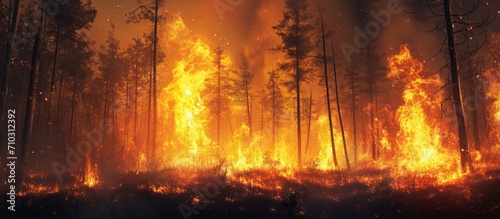 Forest ablaze with fire