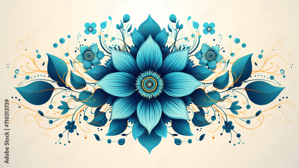 Mandala with floral pattern on left light blue color