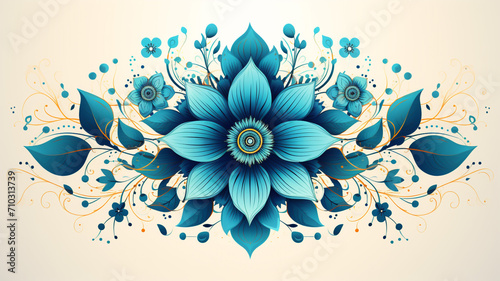 Mandala with floral pattern on left light blue color
