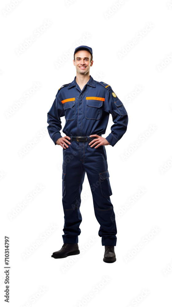 Train driver, standing, full body, isolated on transparent background. Train driver, standing, full body, isolated on transparent background.