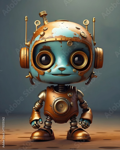 Little steampunk rusty robot generative AI