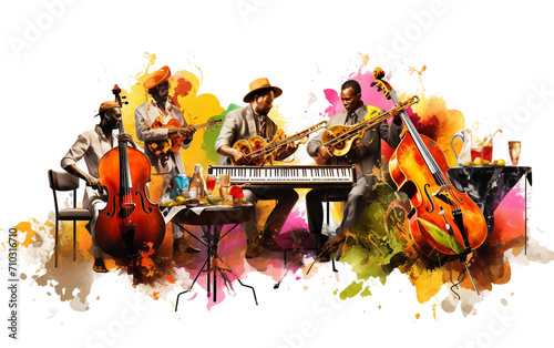 Mardi Gras Jazz Brunch Harmonized with Live Music Isolated on Transparent Background PNG.