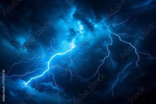 Lightning rays electrical energy charge thunder in dark night sky © Denis