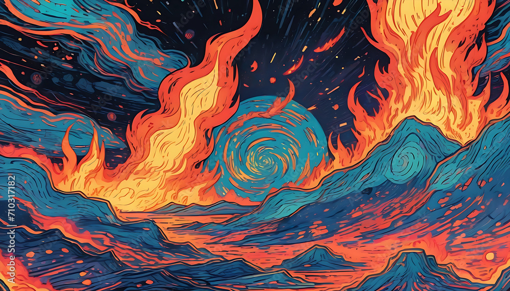 Hand drawn burning flame illustration background material

