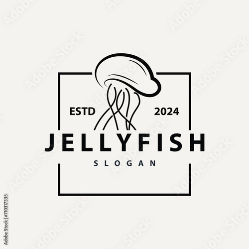 Jellyfish logo sea animal design with product brand inspiration simple minimalist line vector template
