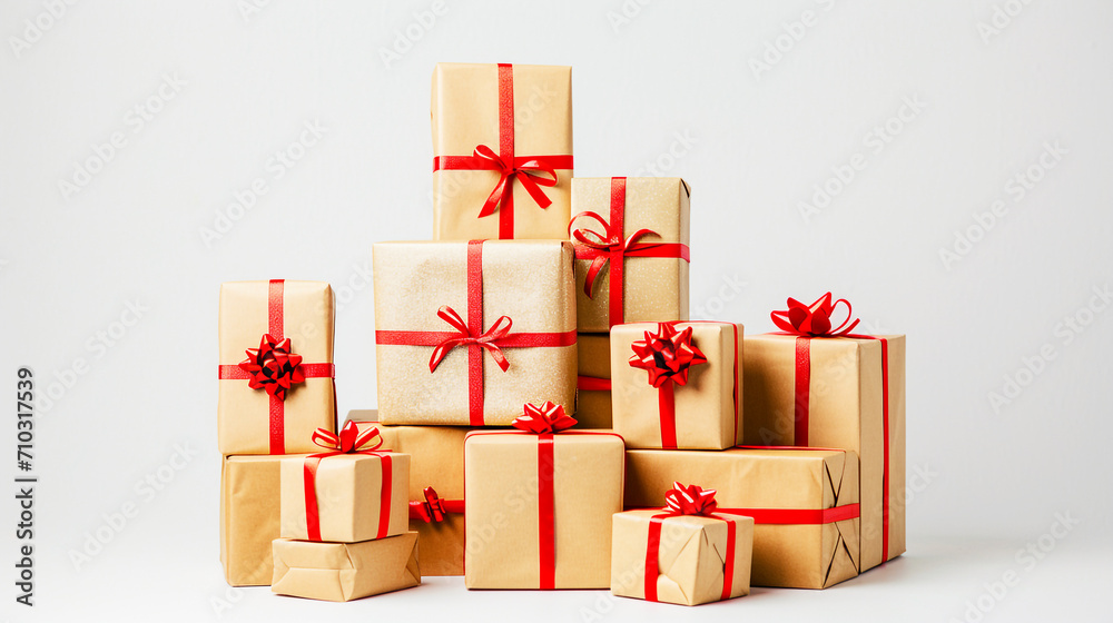 Obraz premium background of Christmas gift boxes. Generative Ai.