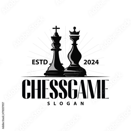 Chess logo design sport game retro vintage chess pieces minimalist black silhouette illustration