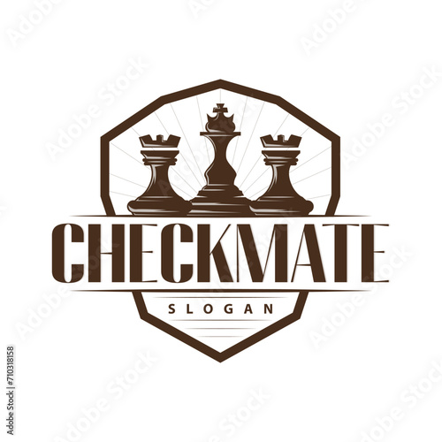 Chess logo design sport game retro vintage chess pieces minimalist black silhouette illustration