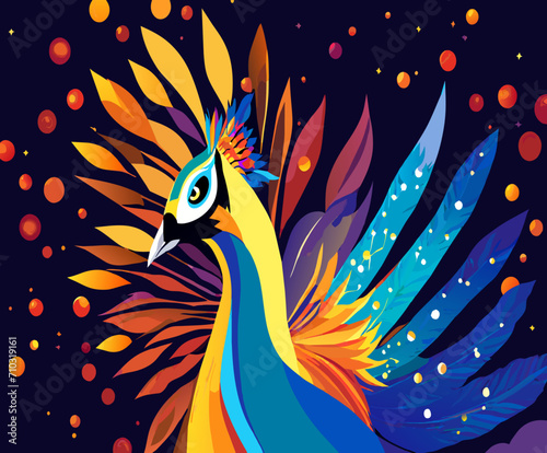 A peacock fanning its feathers in a display vektor icon illustation